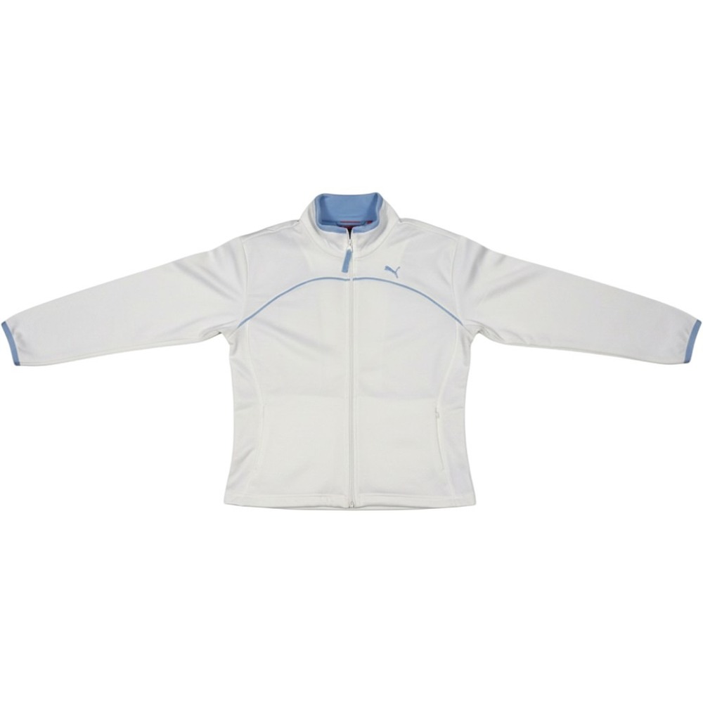 Puma Womens Track Jacket White Light Blue Full Zip Mock Neck Activewear Small